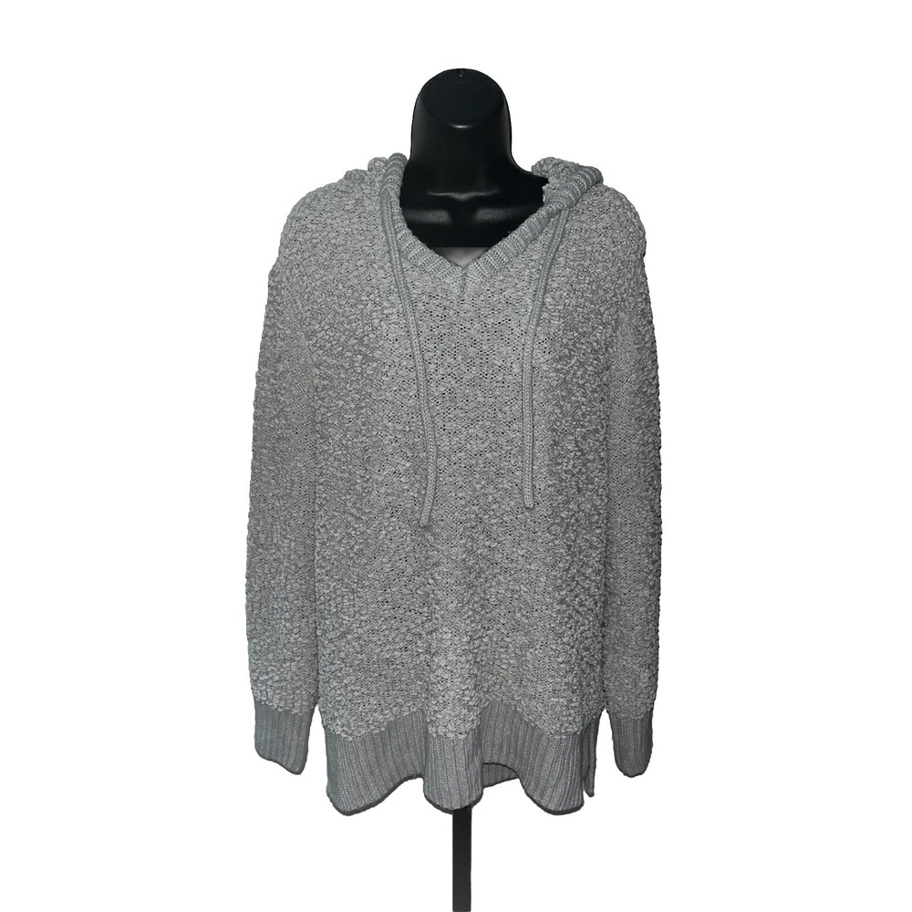 Women's Green Tea Hooded Sweater Sz L Gray Popcorn Cozy Hoodie Soft Knit